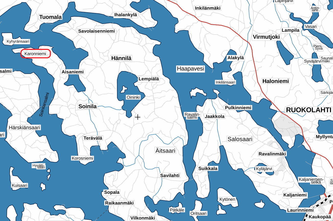 Kartta Karonimen rantatonteista